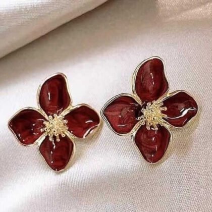 Floral Enamel Stud Earrings for Women Artificial Flower Tops Pair